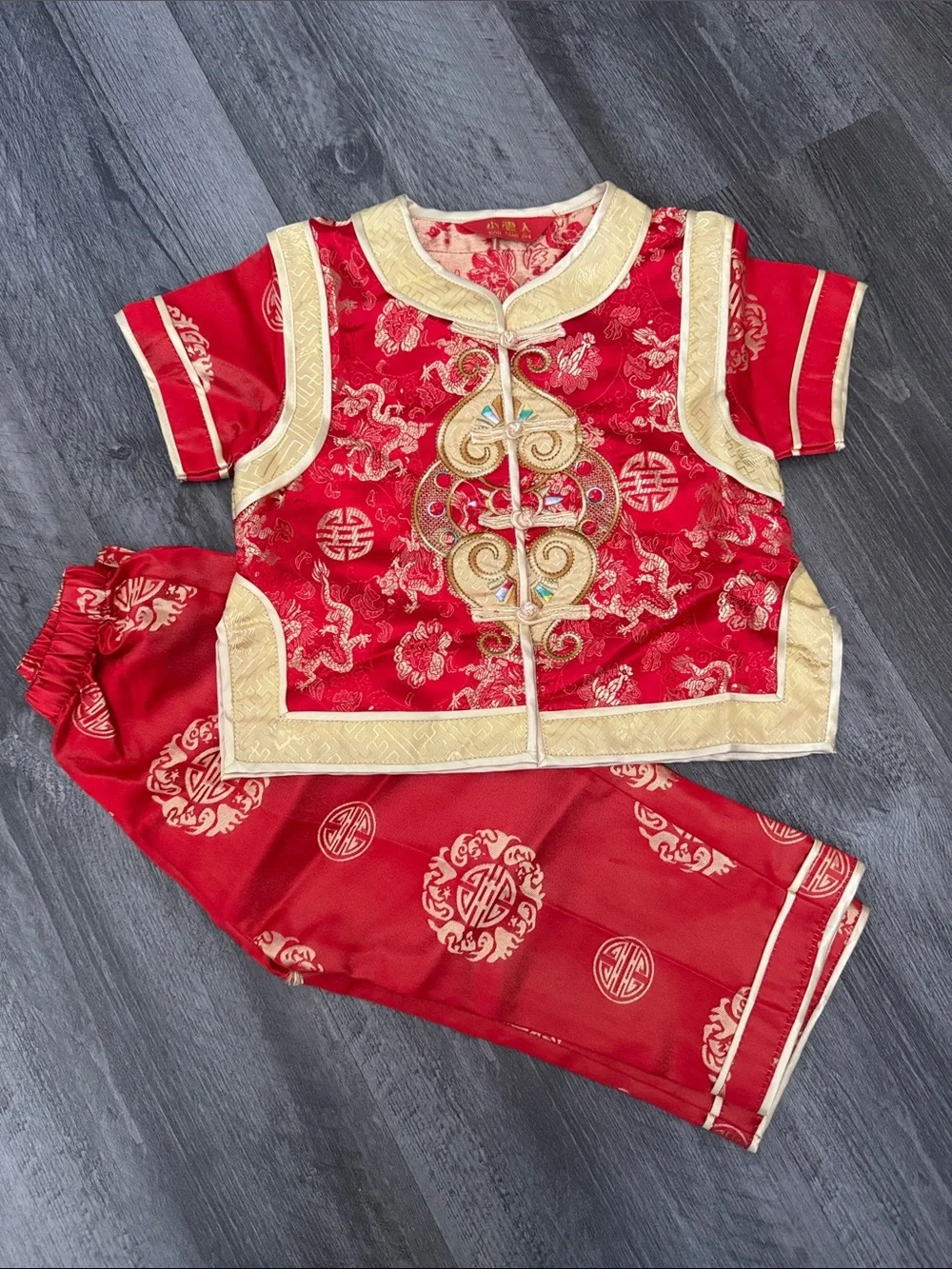 Traditional Red and Gold Chinese Two-Piece Outfit